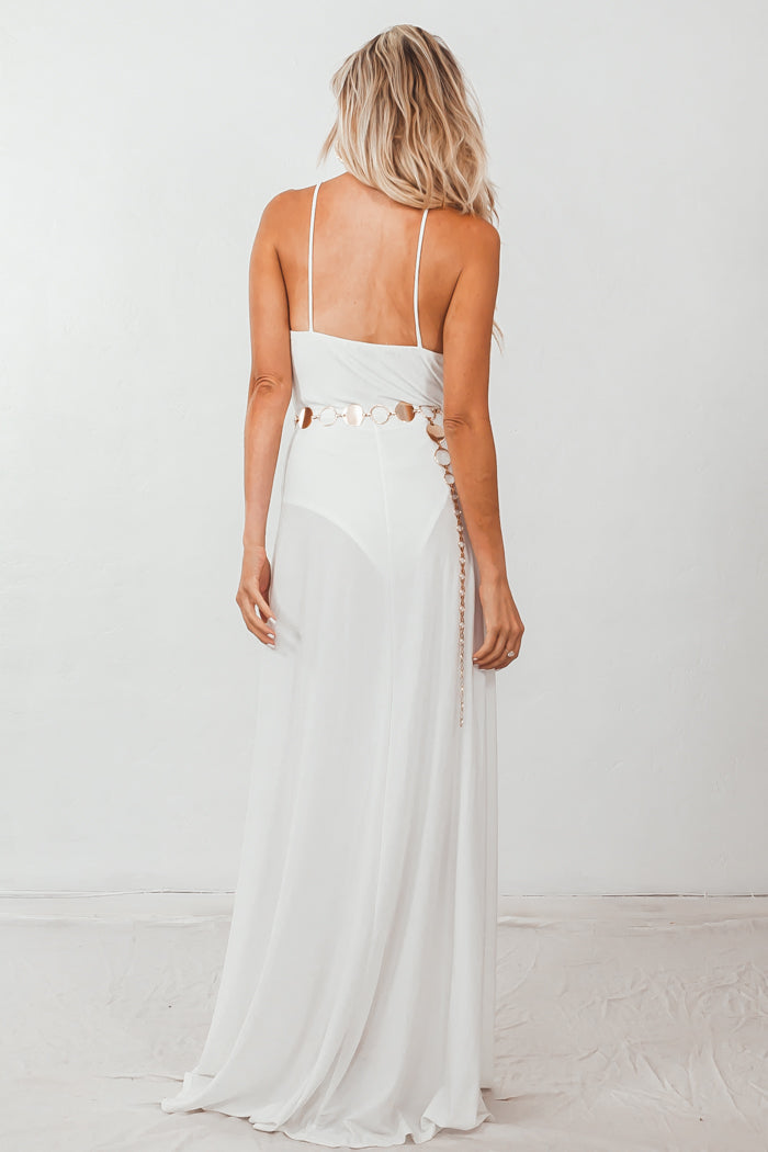 Double-Slit Maxi Dress with Straps - White – Haute & Rebellious