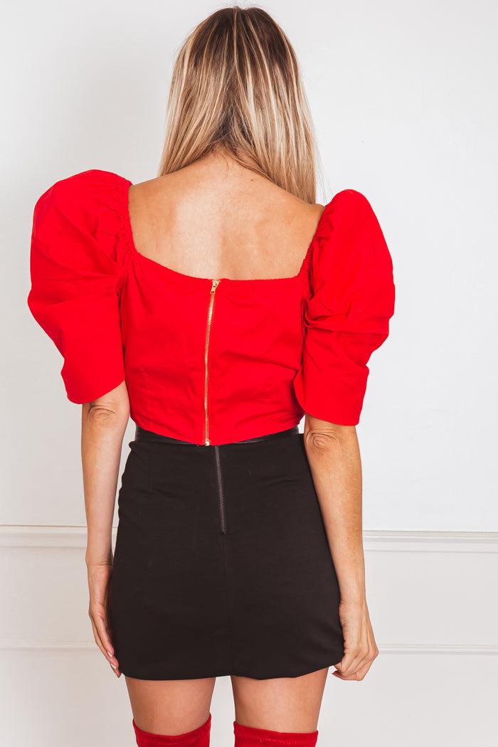 Ruffle Cap-Sleeve Top - Red