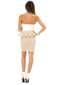 ESTER PEPLUM HEART TOP DRESS - White/Taupe - Haute & Rebellious