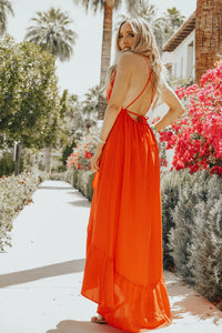 Wrap Maxi Dress with Open Back - Red