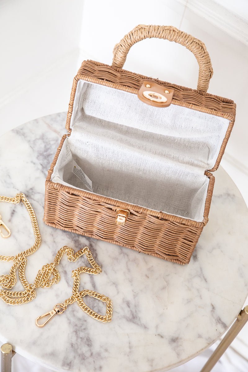 Small Straw Box Bag - Natural