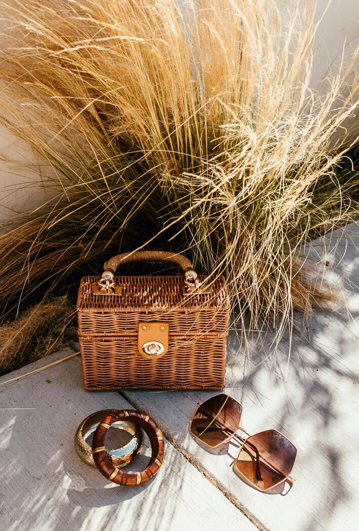 Small Straw Box Bag - Natural