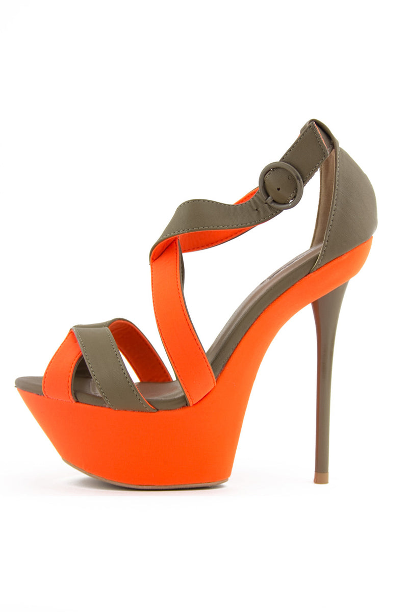 Public Desire Divine Neon Orange Pu Strappy Lace Up Square Toe Mid Stiletto  Heels in Brown | Lyst UK