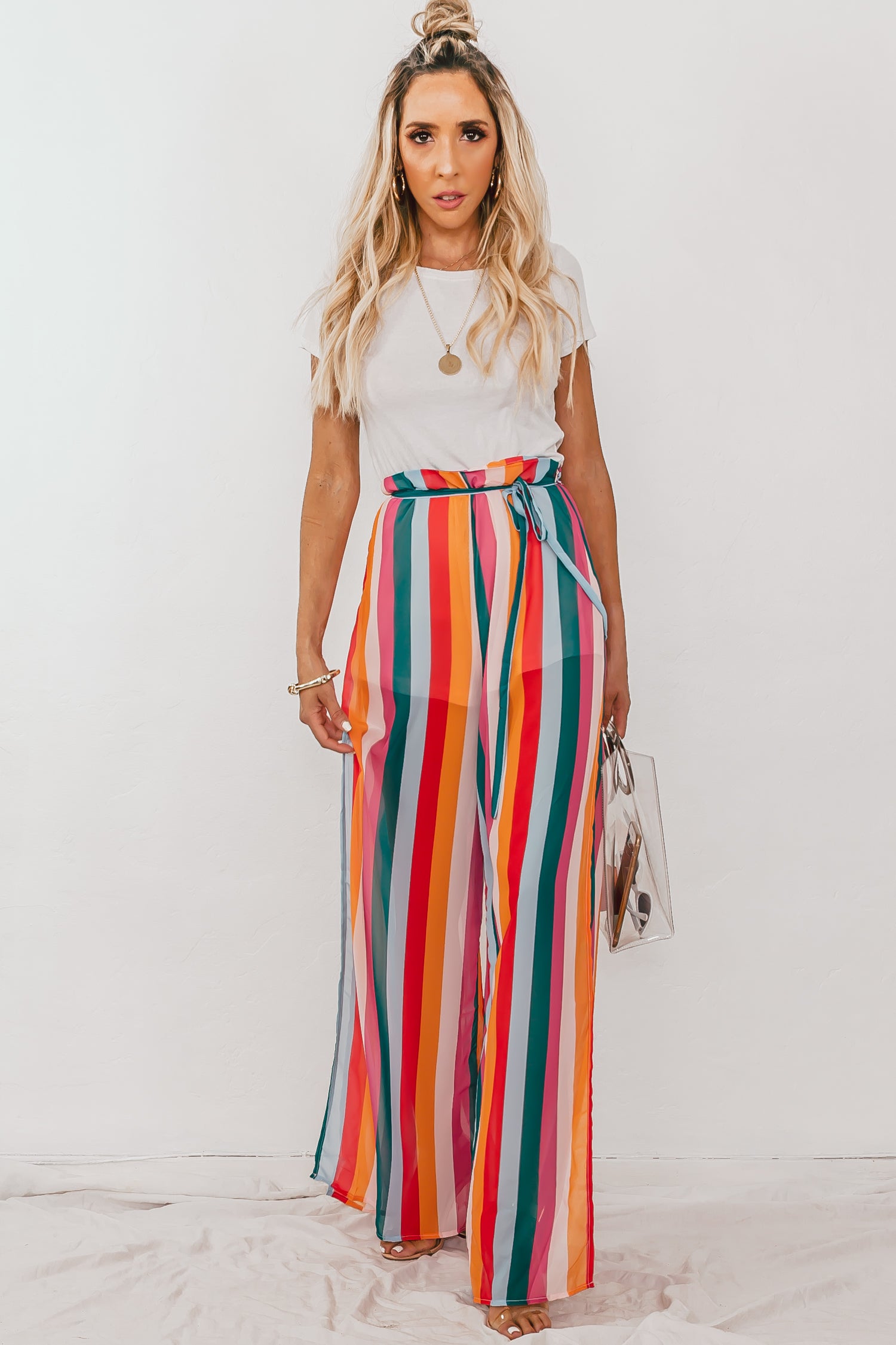 Multi-Color Stripe Pants with Side Slits – Haute & Rebellious