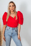 Ruffle Cap-Sleeve Top - Red