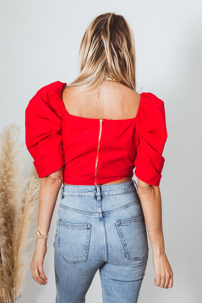 Ruffle Cap-Sleeve Top - Red