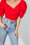 Ruffle Cap-Sleeve Top - Red