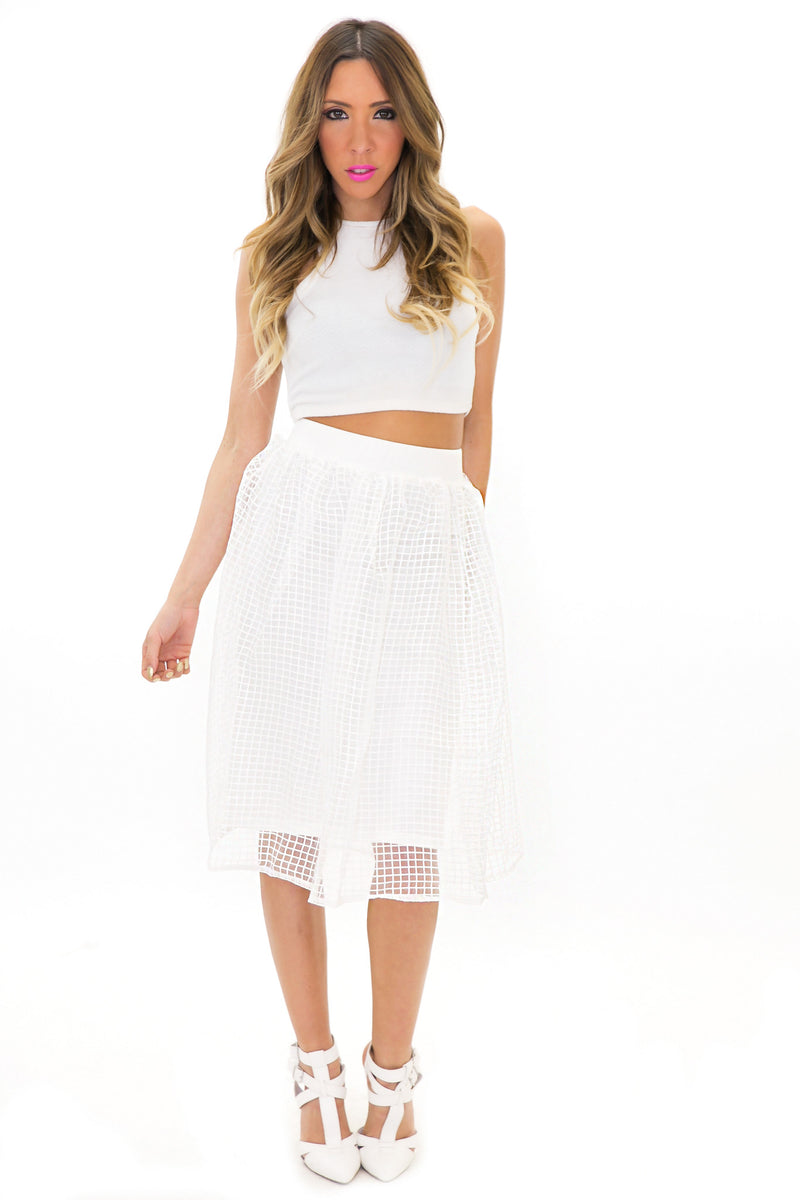 WARHOL A-LINE MIDI SKIRT - White - Haute & Rebellious