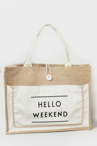 Hello Weekend Beach Bag- Natural/White