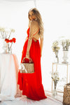 Wrap Maxi Dress with Open Back - Red