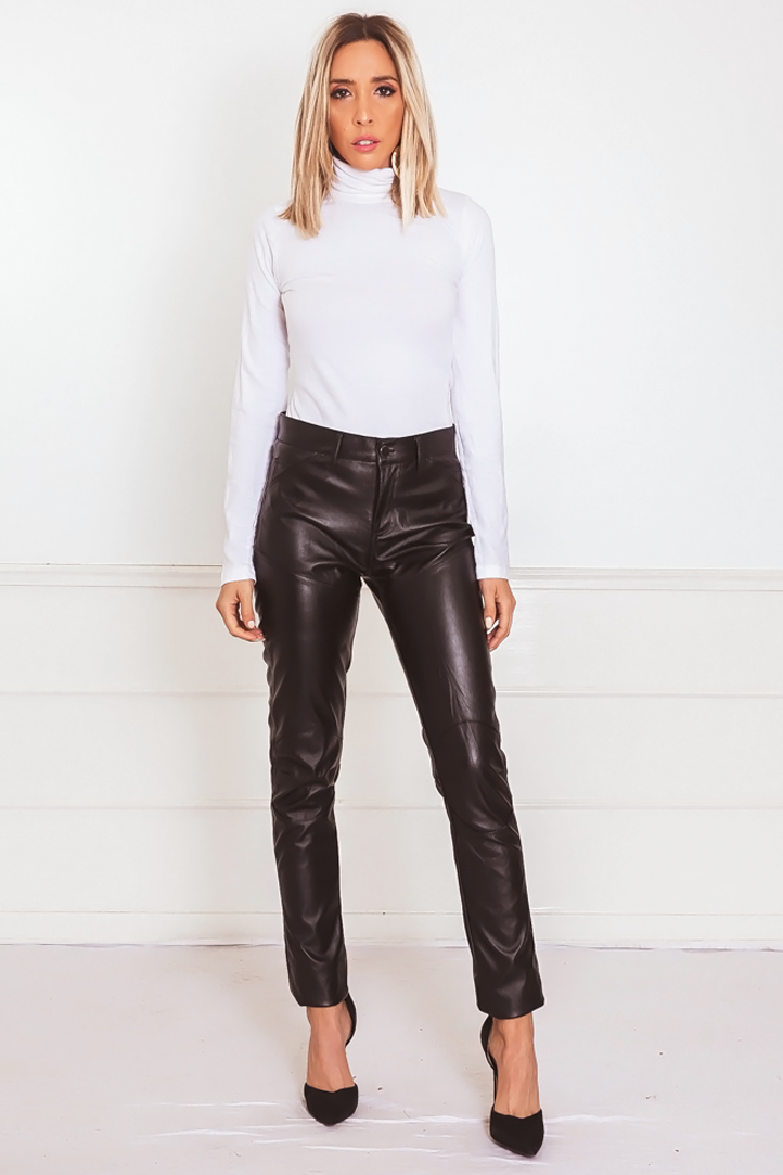 Faux Leather Pants With Contrast Binding – Haute & Rebellious