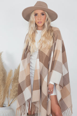 You can't be sad in a poncho, brown beige cream tan - Depop