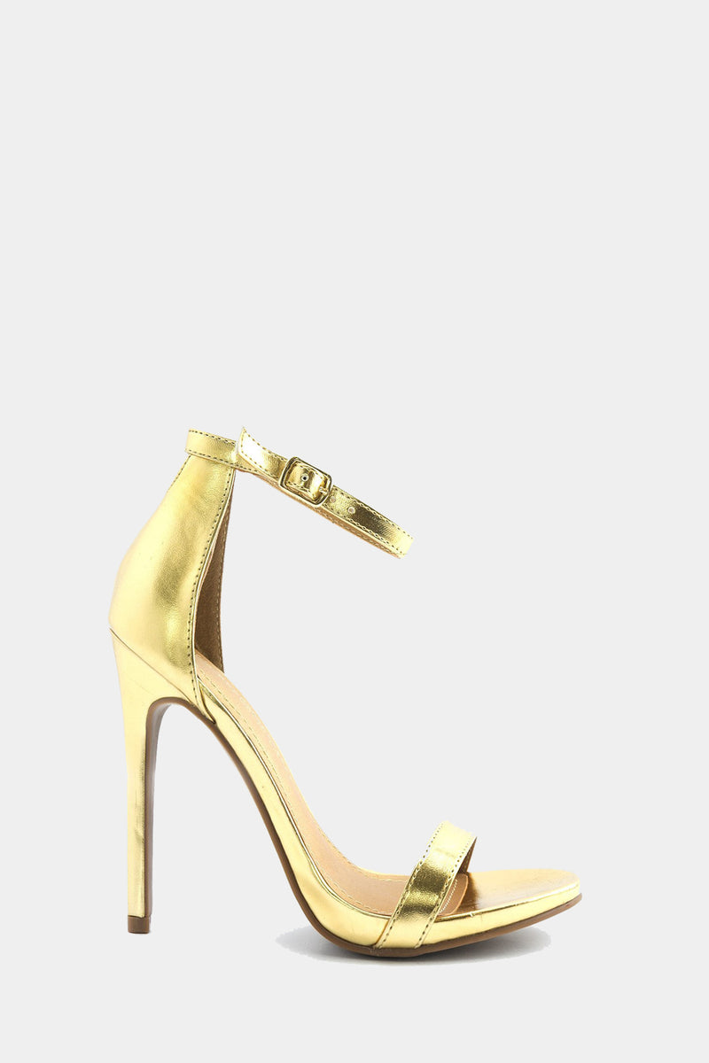 Shiny Gold Clover Strap Heeled Sandal | PrettyLittleThing USA