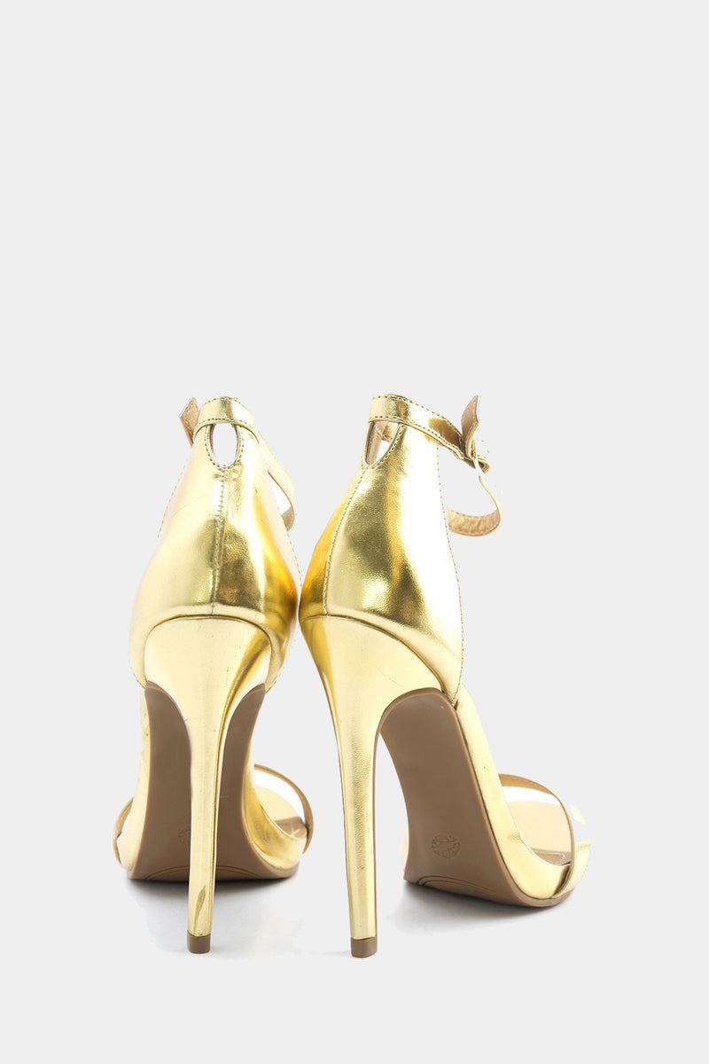 Lost Ink Raula Gold Ankle Strap Heeled Sandals in Metallic | Lyst UK