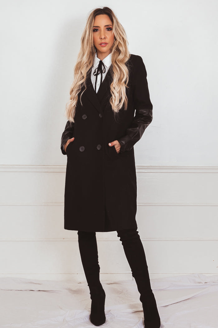 Wool Coat with Leather Sleeve Haute Rebellious