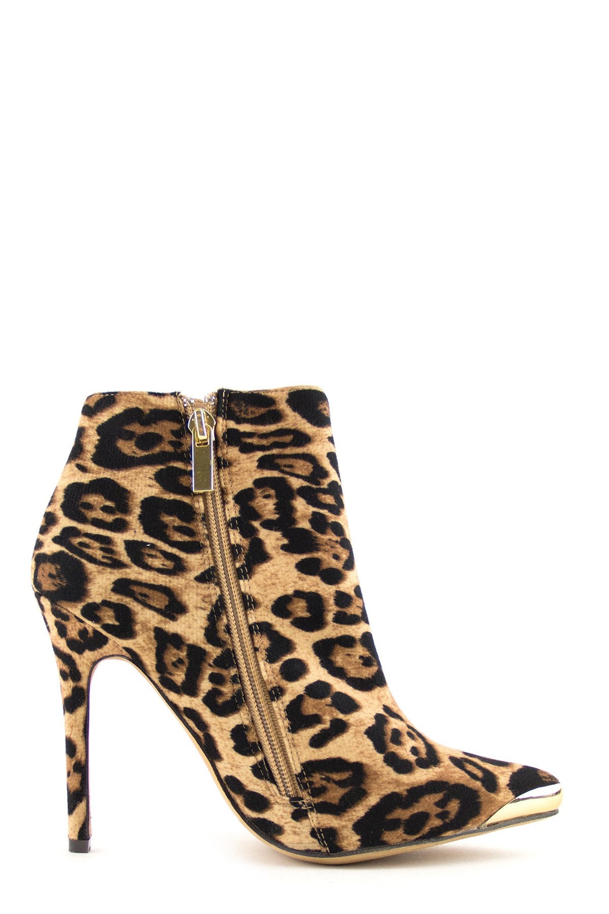 High Heel Plated Toe Leopard Bootie